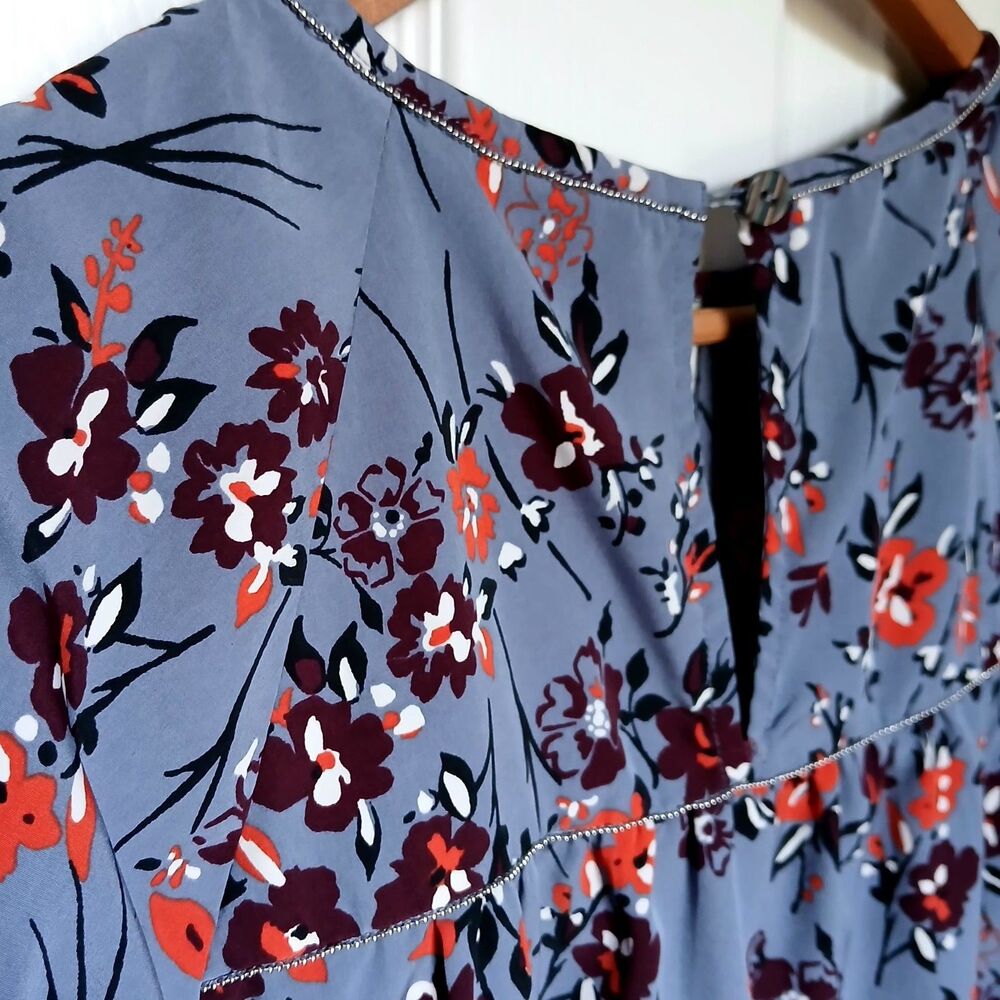 Abercrombie Slate Blue Floral Cold Shoulder Blouse Women's Small Boho Fall Top - Picture 6 of 10